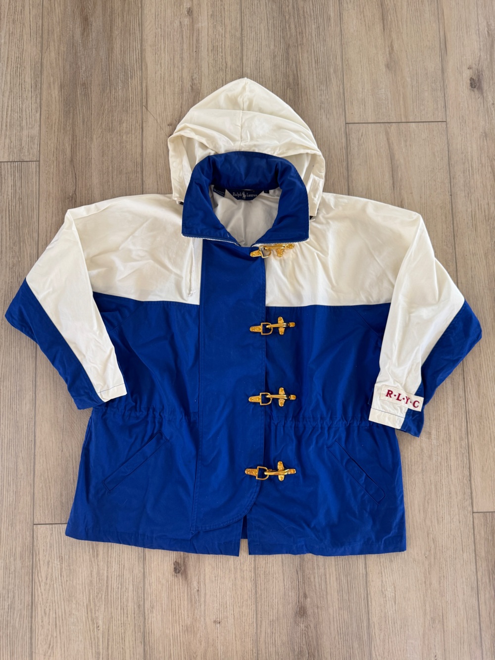 Vintage 90s Ralph Lauren Yacht Club RLYC Fireman Clasp Jacket Blue White size L - Picture 2 of 10